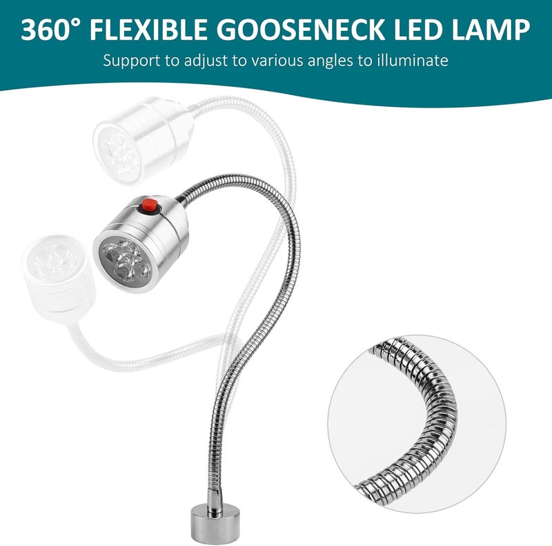 Deeffe Magnetic Work Light, LED Machine Light with Flexible Gooseneck and Magnetic Base, Shop Tool Lamp for Lathe, Work Bench, Sewing Machine, Grill, Desk, Industrial Lighting Silver - Image 5